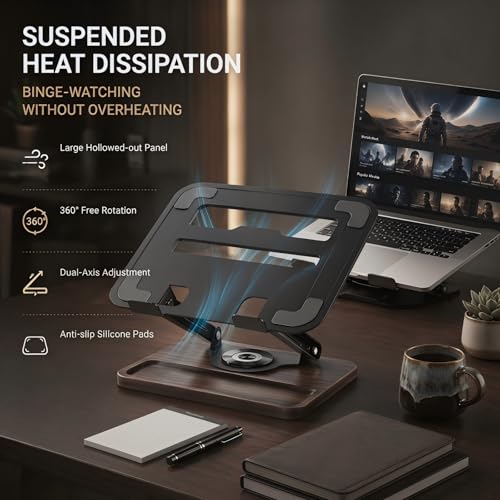 Laptop Stand for Desk,Adjustable Computer Stand with 360° Rotating Base,Foldable & Portable Laptop Stand,Ergonomic Laptop Riser for Collaborative Work,Fits up to 15.6" Notebooks/Laptops