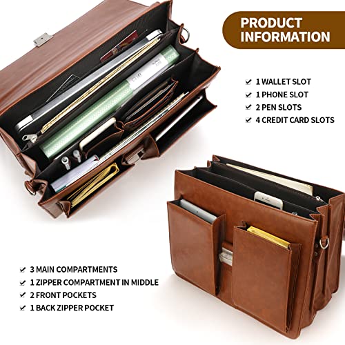 Jack&Chris Mens New PU Leather Attache Briefcase Traditional Messenger Lawyer Bag, MBYX015 - color: Coffee