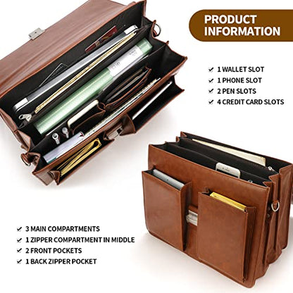 Jack&Chris Mens New PU Leather Attache Briefcase Traditional Messenger Lawyer Bag, MBYX015 - color: Coffee