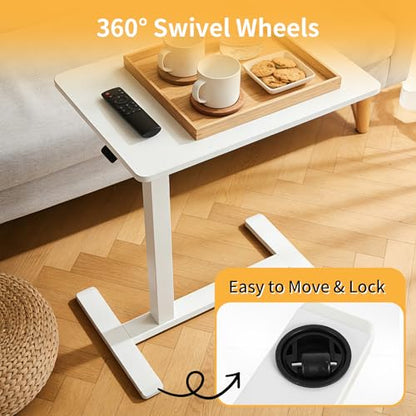 Adjustable Standing Desk, Small Sit Stand Desk for Laptop, Overbed Bedside Table with Wheels, Compact Height Adjustable Desk for Home Office, Space Saving Workstation