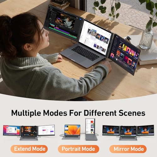 14.1'' Triple Laptop Screen Extender, 2.2lbs Ultra-Light Portable Monitor | 1080P FHD IPS, Fits 13-17.3" Laptops, USB-C Plug & Play No Driver, Extended for Windows/Mac/Chrome, Aluminum Alloy Body - color: 14" Dark Grey