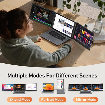 14.1'' Triple Laptop Screen Extender, 2.2lbs Ultra-Light Portable Monitor | 1080P FHD IPS, Fits 13-17.3" Laptops, USB-C Plug & Play No Driver, Extended for Windows/Mac/Chrome, Aluminum Alloy Body - color: 14" Dark Grey