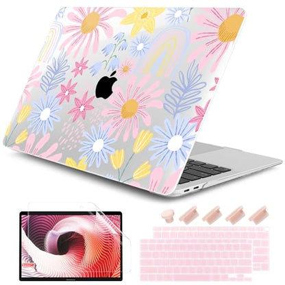 DONGKE Compatible with MacBook Air 13 inch Case 2021 2020 2019 2018 Release A2337 M1 A2179 A1932 with Retina Display Touch ID, Plastic Hard Shell & Keyboard Cover - Florals - color: Florals D010