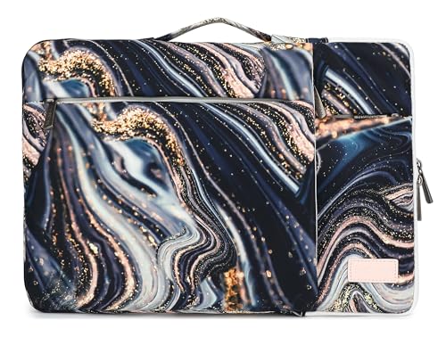360° Protective Laptop Sleeve Case Bag with Muti-Pockets,Handle and Luggage Strap for iPad 12.9 inch,MacBook Pro Air 13" and 12.5 inch-13.3 inch Screen Laptop (Black Marble) - color: Black Marble, size: 12.5 inch-13.5 inch