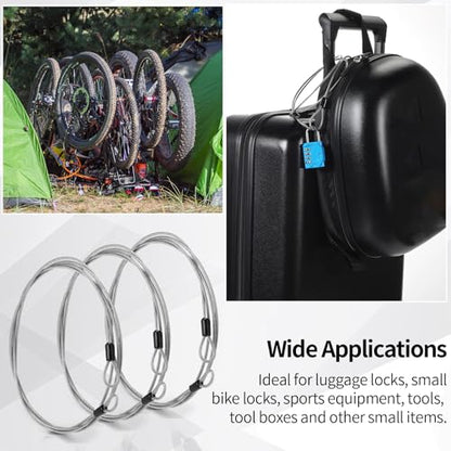 12 Pack Security Cable Luggage Lock with Loops 7 ft 3mm Braided Steel Coated Bike Cable Wire Double Loop Anti Theft Safety for U Lock, Padlock and Disc(Clear) - color: Clear, size: 7 ft