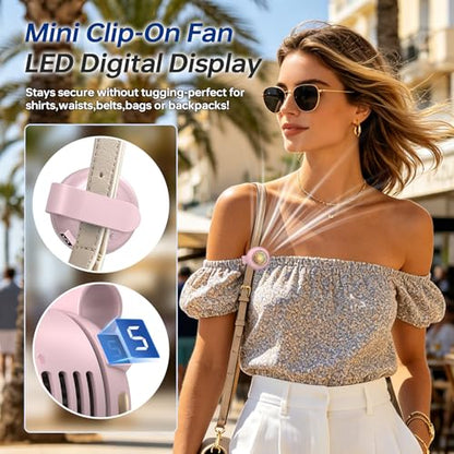 Mini Clip-On Personal Fan, 360° Rotation, LED Speed Display, Quiet Operation, 5 Adjustable Speeds from Gentle Breeze to Strong Airflow, Ultra Light Portable Fan for Stroller Travel Office Gift - color: white