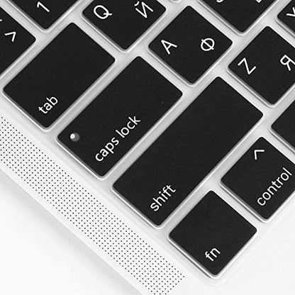 ProElife Keyboard Cover with Touch ID for MacBook Air 13-in A2337, Russian | Black, U.S Layout, Non-interference Design for ID Key, Dust-proof, Silicone Protective Skin, Custom Fit, Washable & Reusable - color: Black-Russian