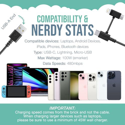 Smartish USB-C/Lightning Cable 17/16/16e/15/14 - Crown Joule - 6Foot Universal Fast Fabric Wrapped Charging Cable w/Micro-USB - MFi Certified 13/12/SE/iPad/AirPods/Android - Black - color: No. 2 Pencil Gray, size: USB to USB-C/Lightning/Micro