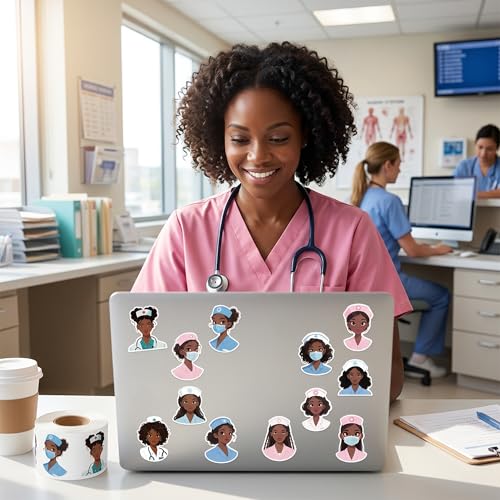 CNhoqc Nurses Week Sticker Rolls - 1000 Pcs Black Girl Magic Nursing Student Waterproof Vinyl Reusable Laptop Stickers Coloring Book Scrapbook Water Bottle Page Activity Pad Nursing Party Favors Gift - style: Black Nurse