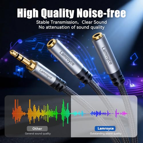 Headphone Splitter, 1/8 inch 3.5mm TRS Male to Dual 3.5mm TRS Female Stereo Audio Y Splitter Cable (1Feet/12Inch), Nylon-Braided, Hi-Fi Sound for Sharing Music, Movies, Gaming on Phones,Tablets,Laptop - color: 3.5mm TRS 1 Male to 2 Female Splitter, size: