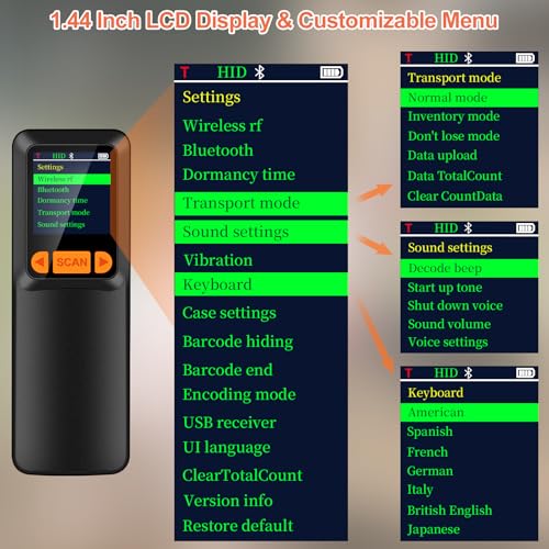 KUIIYER Mini Barcode Scanner, 2D QR 1D Bluetooth Wireless Bar Code Reader | LCD Screen Display & Setting Keypad & AI Voice, Small Portable Handheld Barcode Reader for Smart Phone, Computers & POS