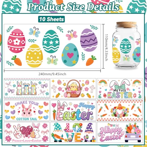 Easter Bunny UV DTF Cup Wraps, 10 Sheets Transfer Sticker | Waterproof UV DTF Stickers, Custom Vinyl Decals for 16oz Coffee Cups Tumblers Bottles Mugs, DIY Gifts & Crafts - style: Easter Rabbit and Eggs
