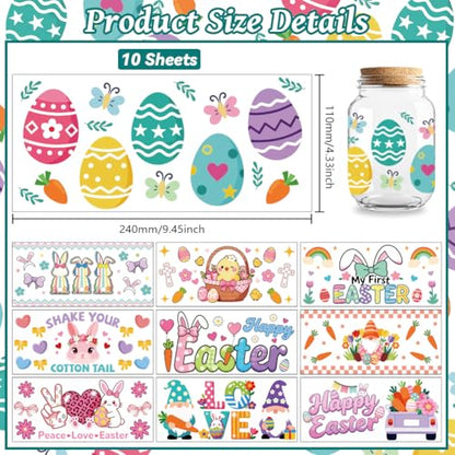 Easter Bunny UV DTF Cup Wraps, 10 Sheets Transfer Sticker | Waterproof UV DTF Stickers, Custom Vinyl Decals for 16oz Coffee Cups Tumblers Bottles Mugs, DIY Gifts & Crafts - style: Easter Rabbit and Eggs
