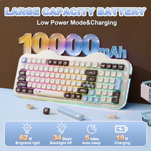 YUNZII C98 Cute Cake Wireless Mechanical Keyboard(Choco, Candy Switch) | 99 Keys with Number Pad, Hot Swap, PBT MOA Keycaps, BT5.0/2.4G/USB-C, Gasket Mount, Custom RGB Backlit for Win/Mac - color: Choco, size: Candy Linear Switch