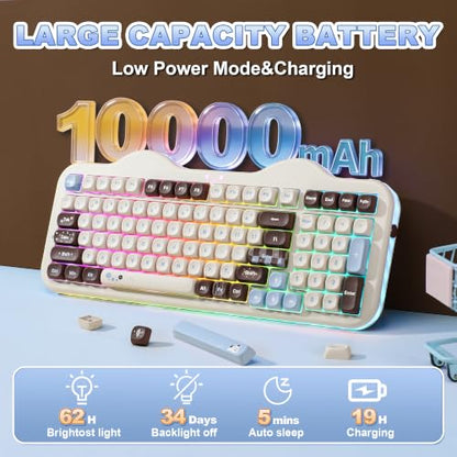 YUNZII C98 Wireless Mechanical Keyboard with Number Pad,98 Key BT5.0/2.4G/USB-C Hot Swap Gasket Mount with PBT MOA Keycaps,Custom RGB,Cute Cake Keyboard for Win/Mac (Choco, Milk V2 Linear Switch) - color: Choco, size: Milk V2 Linear Switch