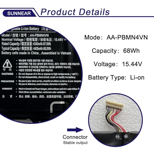 AA-PBMN4VN Laptop Battery Compatible with Samsung Galaxy Book Pro 360 15 15.6” NP950XDB NP950XDB-KA1US NP950XDB-KB1US NP950QDB Series BA43-00398 BA4300398 BA43-00398A 15.44V 68Wh 4405mAh