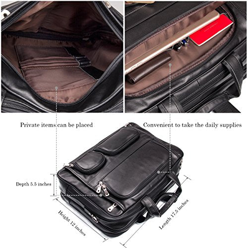 Augus Business Travel Briefcase Genuine Leather Duffel Bags for Men Laptop Bag fits 15.6 inches Laptop - color: Black-2
