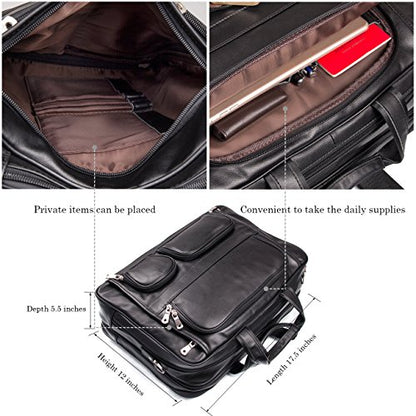 Augus Business Travel Briefcase Genuine Leather Duffel Bags for Men Laptop Bag fits 15.6 inches Laptop - color: Black-2