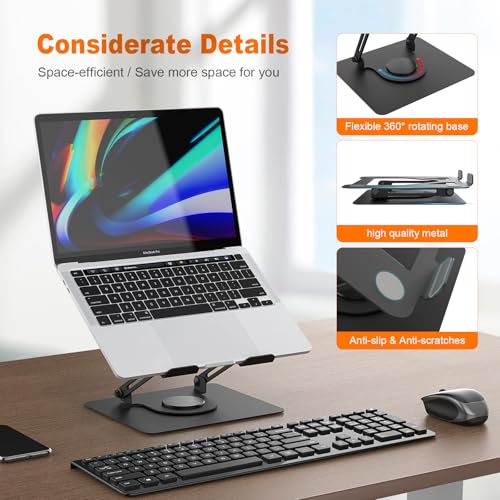 GRIFEMA Laptop Stand for Desk, 360 Swivel Adjustable Height Laptop Stand | Portable Foldable Laptop Holder, Ventilated Ergonomic Laptop Riser for MacBook Air/Pro, Dell, and 11-16" Laptops, Black - color: Black