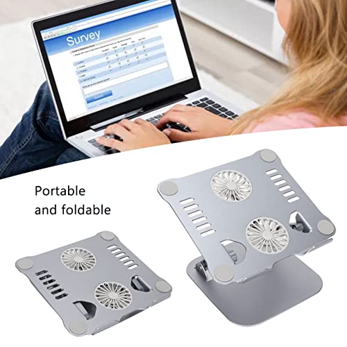 Aluminum Alloy Laptop Stand with 2 Cooling Fans, Foldable Adjustable Laptop Cooling Stand for 10 to 17.3 Inch Laptops, Ergonomic Silver Matte Design with Non - Slip Feet (Space Gray) - color: Space Gray