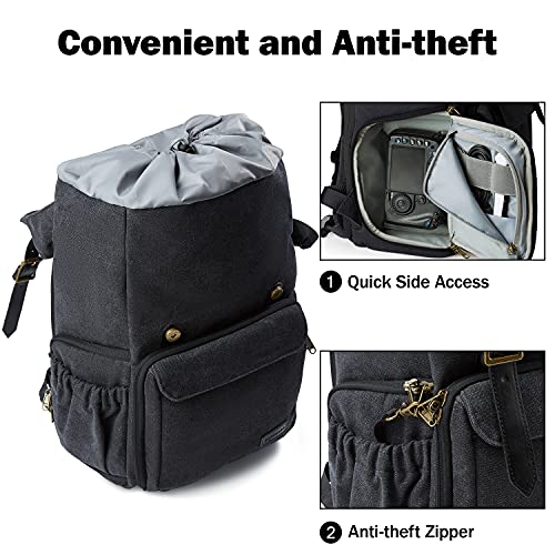 BAGSMART Camera Backpack, Large DSLR/SLR Waterproof Photography Bag Fit up to 15" Laptop with Tripod Holder, Waist Belt and Rain Cover, Black - color: E-black[double Buckle]