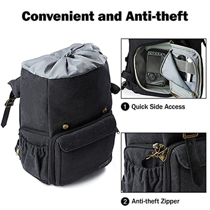 BAGSMART Camera Backpack, Large DSLR/SLR Waterproof Photography Bag Fit up to 15" Laptop with Tripod Holder, Waist Belt and Rain Cover, Black - color: E-black[double Buckle]