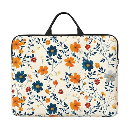 Orange, Blue and Yellow Flowers 14 Inch Laptop Sleeve Case，Handheld Waterproof/Shockproof Computer Carrying Bag Suitable for Daily Travel/Tourism/Business Trips, etc - color: Orange, Blue And Yellow Flowers