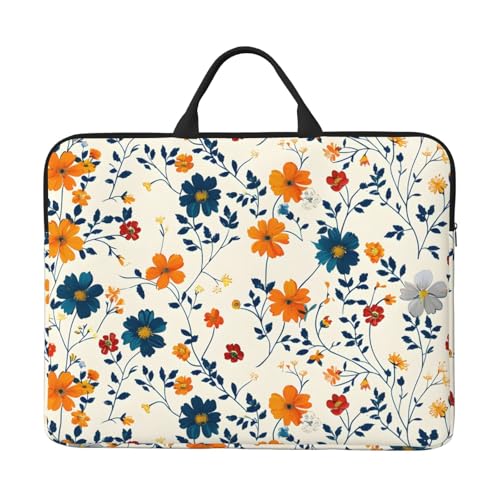 Orange, Blue and Yellow Flowers 14 Inch Laptop Sleeve Case，Handheld Waterproof/Shockproof Computer Carrying Bag Suitable for Daily Travel/Tourism/Business Trips, etc - color: Orange, Blue And Yellow Flowers