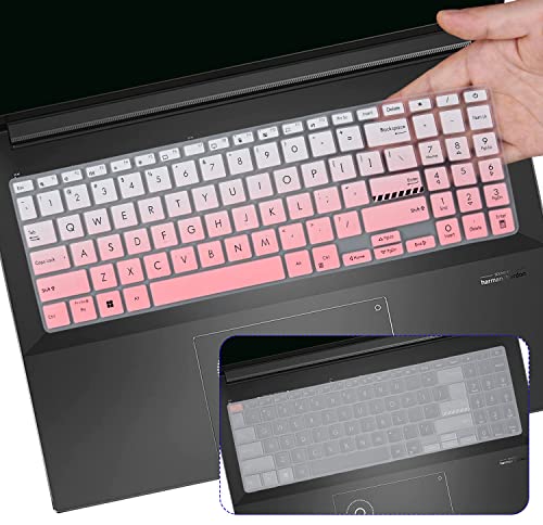 2PCS Keyboard Cover for ASUS Vivobook Go 15.6" E1504FA, VivoBook 16X OLED F1605VA F1603 M1603 X1603 M1605, VivoBook Pro 16X OLED K3605 K6602 TN3604, VivoBook Pro 15X K6501 M6501 K3502 M3502 M1503 - color: Gradual Pink+Clear