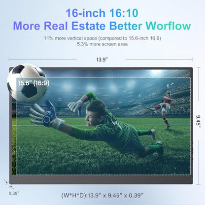 16 Inch Portable Laptop Monitor FHD 1200P IPS 60hz, USB-C&HDMI External Secondary Screen with Integrated Kickstand, Laptop Compatible, Perfect for Multi-Screen Office Work - size: 16-inch