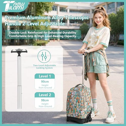 NEW TILAMI 18 Inch Rolling Backpack with Lunch Bag for Girls Boys School | 6-Wheel Stair-Climbing Girls Boys Carry-on Suitcase Water-Resistant Adjustable Trolley Handle Wheels School Travel Camping - color: Cats Cute