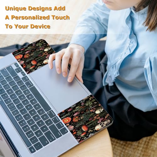 Universal Laptop Skin Sticker with 2 Wrist Pad Decals, 3-Piece Removable Vinyl Laptop Cover, Botanical Flower Skull Waterproof Anti-Scratch, Easy-Trim Fit for 13.3" 14" 15.6" Laptops - color: Botanical Flower Skull