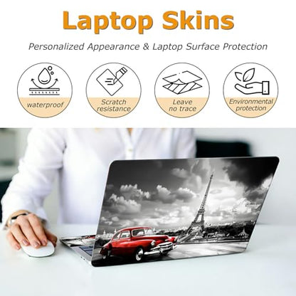 Universal Laptop Skin Sticker with 2 Wrist Pad Decals, 3-Piece Removable Vinyl Laptop Cover, Paris Eiffel Tower Waterproof Anti-Scratch, Easy-Trim Fit for 13.3" 14" 15.6" Laptops - color: Paris Eiffel Tower