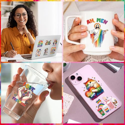 Rngmsi UV DTF Cup Wrap - 20 Sheets Pride Month UV DTF Wraps for 16 oz, LGBTQ Rainbow Love Stickers for Glass Water Botters, Skeleton Cat Rub on Transfer Decals, DIY Pride Accessories Crafts - style: Pride Month
