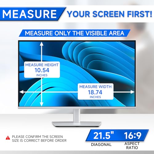 [2-Pack] Privacy Screen For Computer Monitor, 21.5-Inch 16:9 Aspect Ratio; Anti Spy/Bule Light/Glare And Eye Protection, 2 Install Ways Removable For Office, Airport, Cafe And Other Public Area; Diagonal 21.5 Inches, Width 18.74 Inches, Height 10.54 Inche
