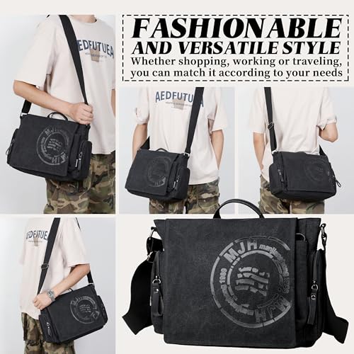 FSD.WG Satchel Messenger Bag for Men Canvas,Travel Shoulder bag 13.5" Laptop Bags - color: Black25