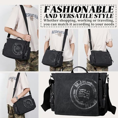 FSD.WG Satchel Messenger Bag for Men Canvas,Travel Shoulder bag 13.5" Laptop Bags - color: Black25