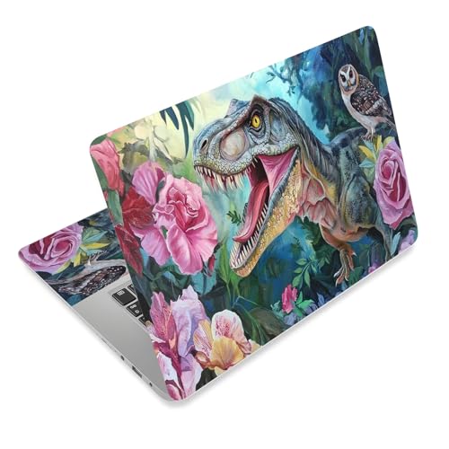 Laptop Skin Sticker Decal for 12 13 13.3 14 15 15.6 in, Universal Vinyl Waterresistant Protector Cover for Notebook PC Netbook, Computer Decor for Women Girls T-Rex and Owl - color: T-Rex and Owl