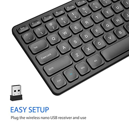 Arteck 2.4G Wireless Keyboard Ultra Slim and Compact Wireless Keyboard with Media Hotkeys for Computer/Desktop/PC/Laptop/Surface/Smart TV and Windows 10/8/ 7 Built-in Rechargeable Battery