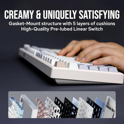 EPOMAKER Galaxy100 QMK/VIA Wireless Gaming Keyboard, Aluminum Shell, BT/2.4Ghz/USB-C, Pre-Lubed Hot-Swappable Linear Switches, NKRO, RGB Backlit (Creamy White, Marble White Switch) - color: Creamy White, size: Marble White Switch