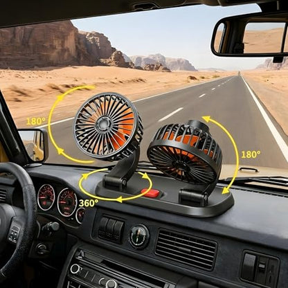 24V Dual-Head Car Fan, Heavy Duty 360° Rotatable Dashboard Fan with 2 Speeds, Powerful Cooling Fan for Truck Bus Semi RV Agricultural Vehicle - color: Dual-24v