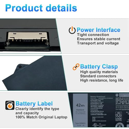 GRWKG 42Wh Battery Replacement for Dell Latitude 3340 3440 3450 3540 3550 5340 5350 5440 5450 5540 5550 7455 Precision 3480 3490 3580 3590 Series JTG7N 0V7TXF R73TC DR02P V7TXF 11.4V - size: 11.42*3.86*0.71inch GRWKG