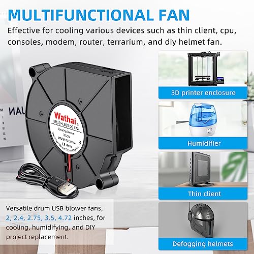Wathai 75mm x 15mm USB Blower Cooling Fan 5V DC Turbo Small Fan DIY Cool | DC Brushless Turbo Small Computer Case Blower Fan for Cooling Electronics, Hard Hat, Helmet, and DIY Projects - size: 75mm