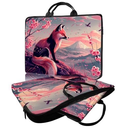 Laptop Bag,14 15 15.6 inch Laptop Case Sleeve,Computer Sleeve with Handle for Women Men,Carrying Case for MacBook,Dell,Lenovo,Notebook Computer,Pink Flower Fox - color: Pink Flower Fox
