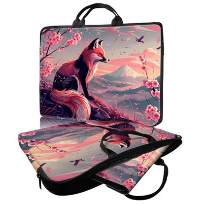 Laptop Bag,14 15 15.6 inch Laptop Case Sleeve,Computer Sleeve with Handle for Women Men,Carrying Case for MacBook,Dell,Lenovo,Notebook Computer,Pink Flower Fox - color: Pink Flower Fox