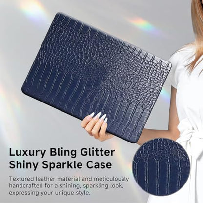 Funut for MacBook Air 13.6 inch Case M5 M4 M3 M2 2022-2024 2025 2026 Release A3449 A3240 A3113 A2681 with Touch ID, MacBook Air 13 M5 Crocodile Leather Hard Shell Case & Keyboard Cover, Blue - color: Crocodile Blue, size: 2022-2026 MacBook Air 13.6 inch M