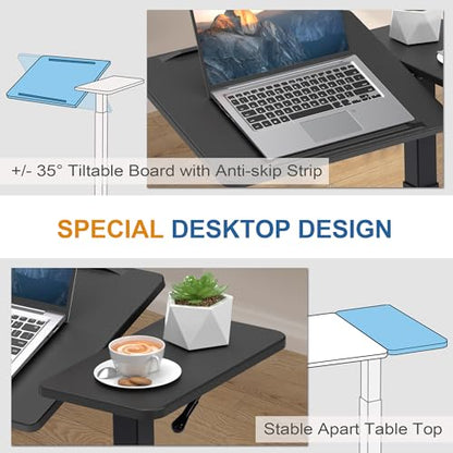 Adjustable Overbed Bedside Table with Hidden Wheels, Pneumatic Tilt Board Rolling Laptop Standing Desk Cart, Mobile Over Bed Sofa Chair Side End Tables, Walnut (Black) - color: Black