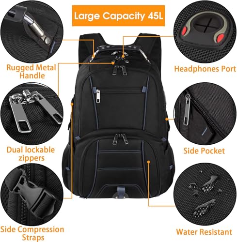 LTINVECK Travel Laptop Backpack,Extra Large Backpack for Men,Big 17 Inch Computer bag Tech Backpack - color: Blue