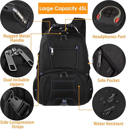 LTINVECK Travel Laptop Backpack,Extra Large Backpack for Men,Big 17 Inch Computer bag Tech Backpack - color: Blue