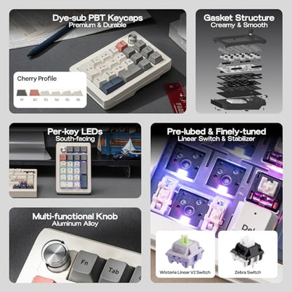 EPOMAKER EK21 VIA Gasket Number Pad w/ 1000mAh Battery, BT 5.0/2.4GHz/Wired | Hot-Swap Numpad with Aluminum Alloy knob, Programmable for Win/Mac/Gaming (Retro White, Zebra Switch) - color: Retro White, size: Zebra Switch